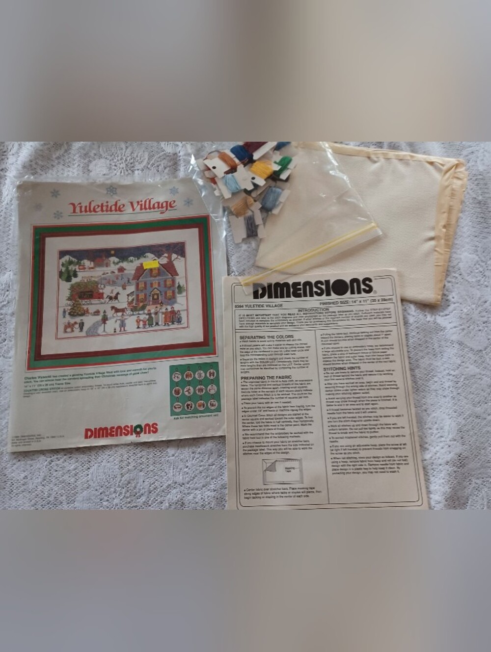 VTG 1989 DIMENSIONS COUNTED CROSS STITCH 8384 YULETIDE VILLAGE ●OPEN/INCOMPLETE●